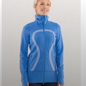 Lululemon Stride Full Zip Jacket in Blue Wee Stripe White Porcelaine Women Sz 2